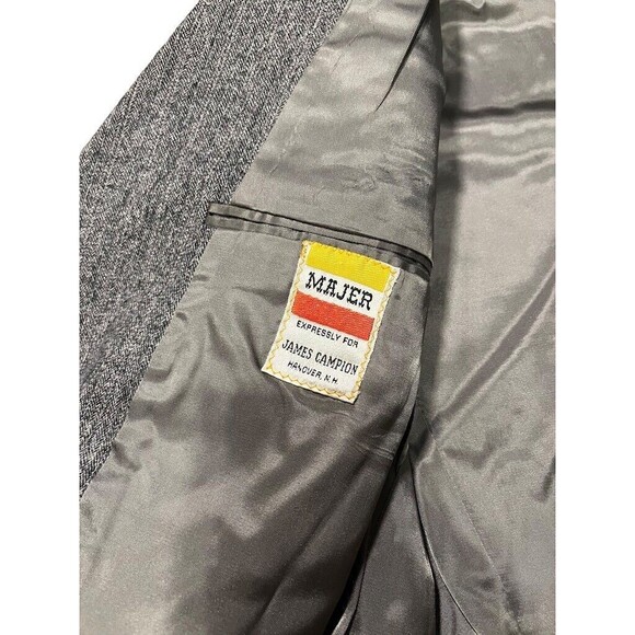 Majer Made In USA Men's Vintage Suit Blazer Gray Herringbone 44R (?) Hanover NH - Picture 3 of 9
